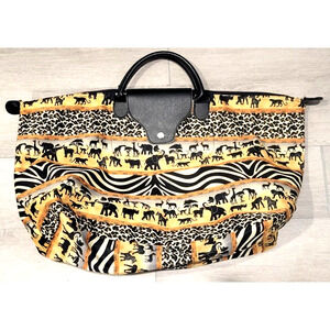 JoAnn Marie Designs JUNGLE SAFARI Canvas Fold Up Tote Gold Black 17x14x8"
